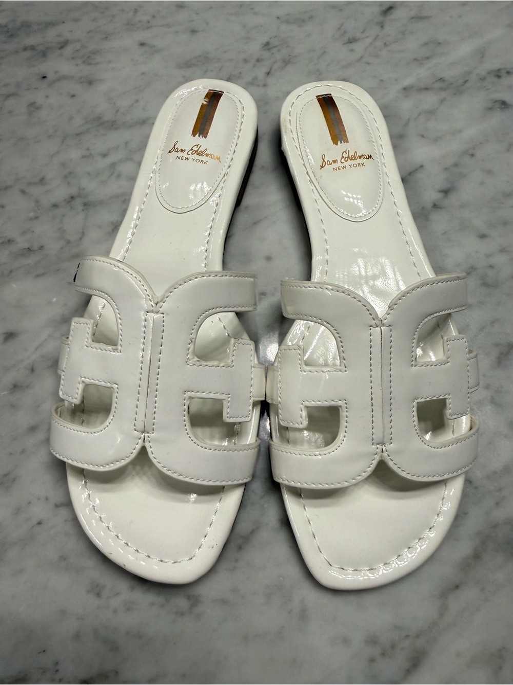 Sam Edelman Bay White Patent Slide Sandals - Women's